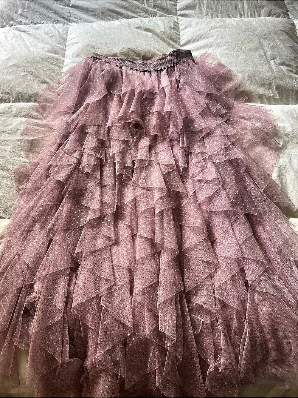 Anthropologie Pink Polka Dot Ruffle Maxi Skirt Size Medium Like New